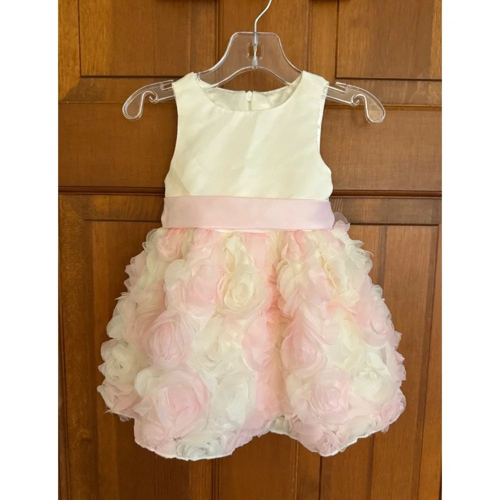 American Princess‎ Baby Rosette Tulle Dress Toddler 12 Months Cream/Pink Party